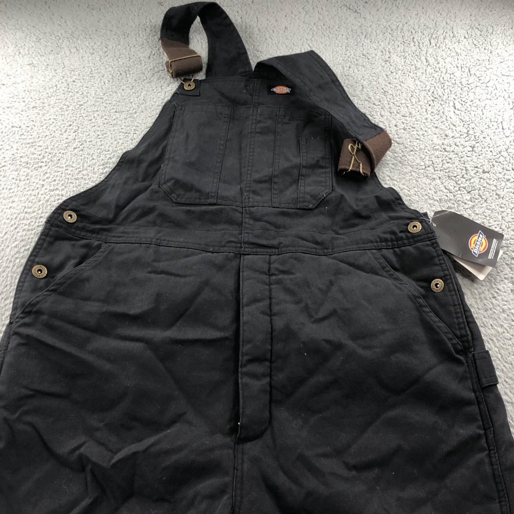 Dickies Overalls Mens Large Black Insulated Canvas Duck Bib Double Knee New